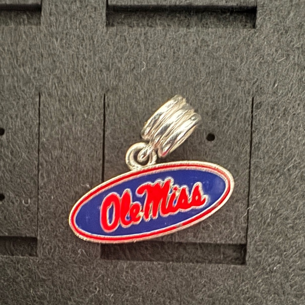 Ole Miss Silver tone and Blue Necklace Pendant